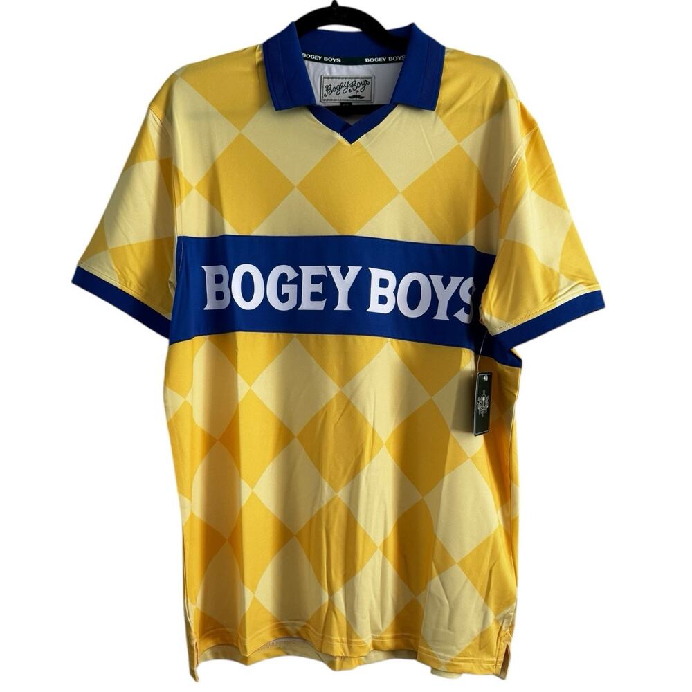 NWT Bogey Boys Macklemore Check Golf Polo Shirt Jersey Mens Large Yellow Sporty